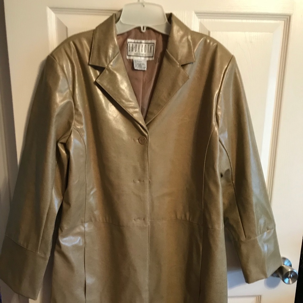 Women’s faux leather rain resistant jacket.